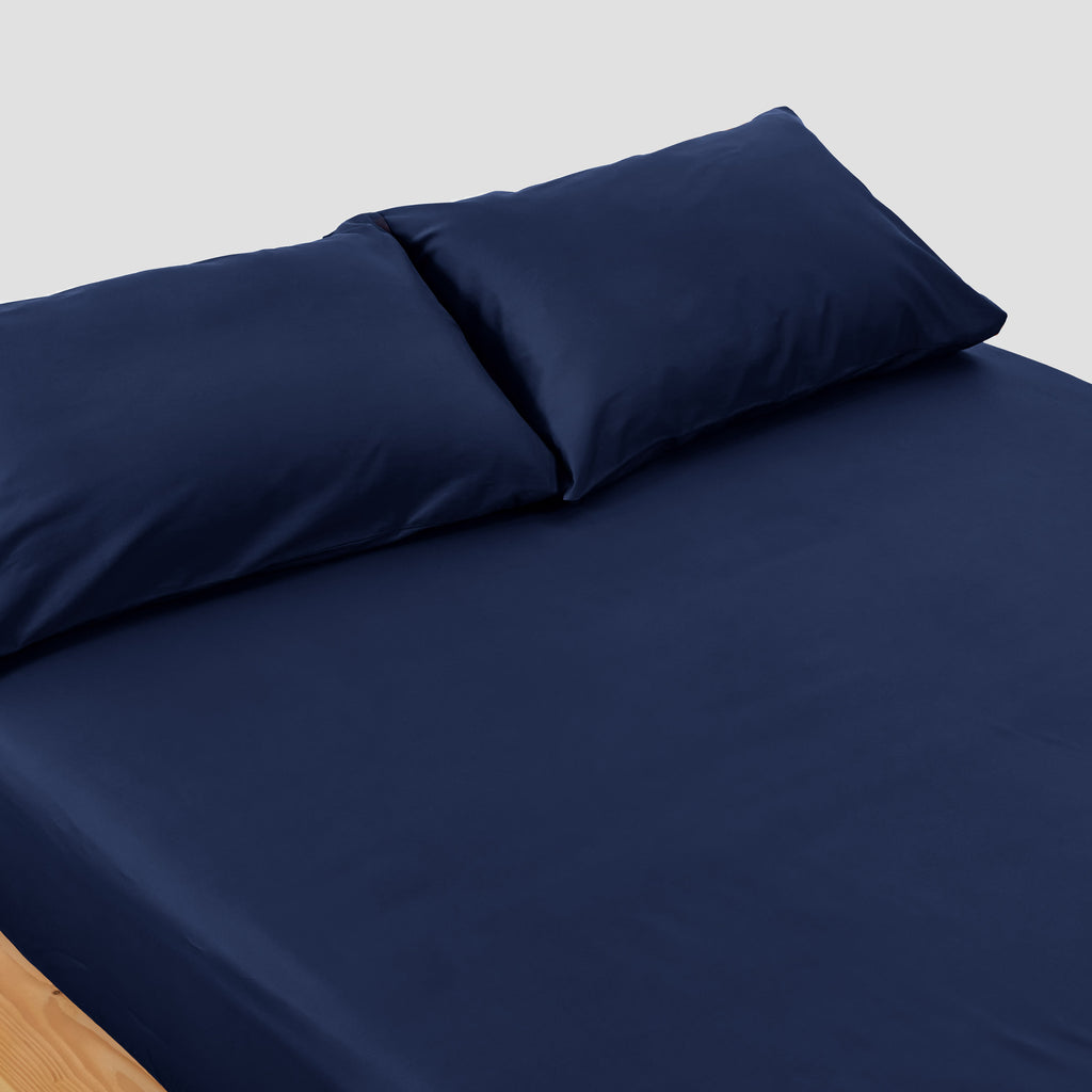 Classic Navy Fitted Sheet Organic Cotton Bed Sheets SOJAO