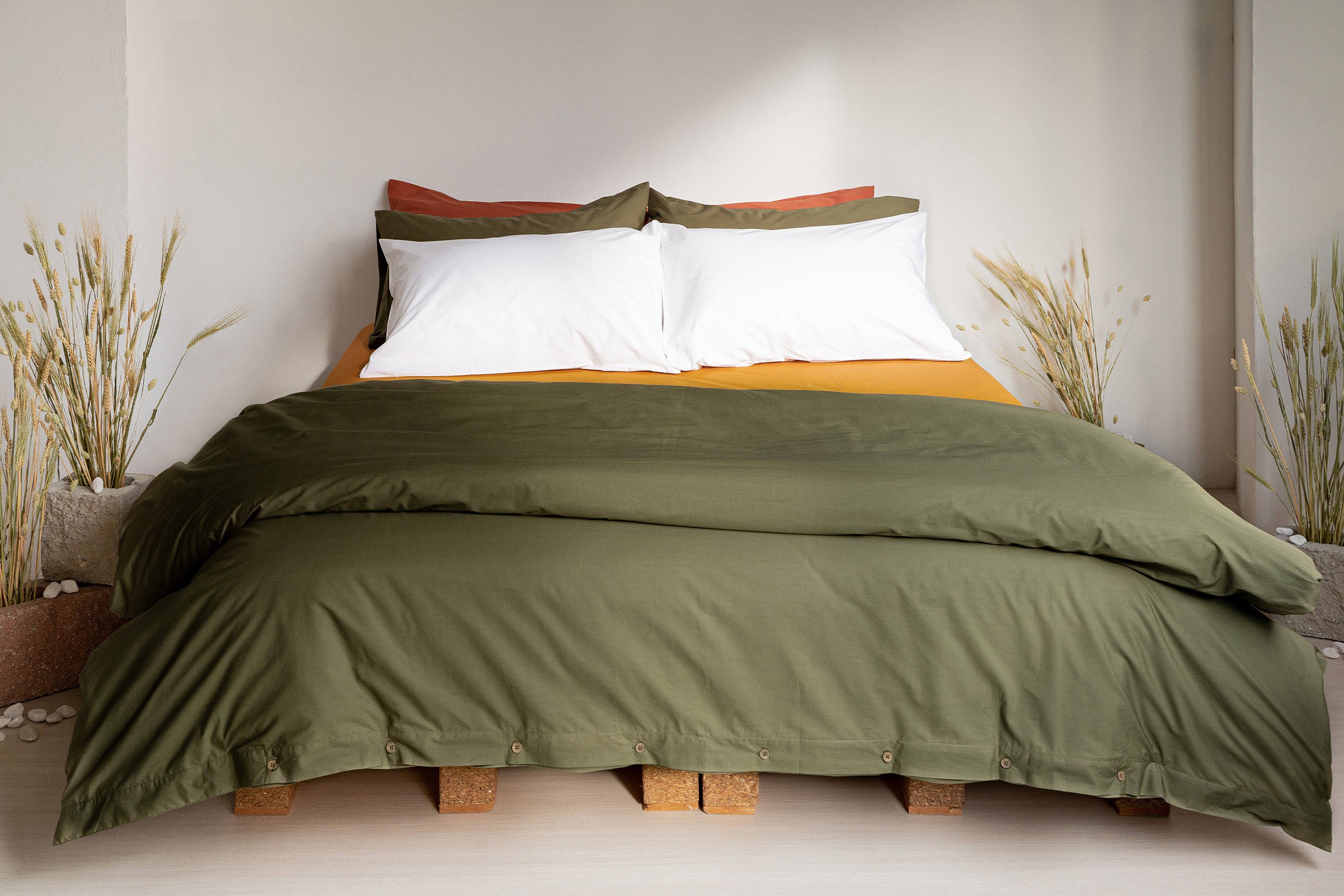 crisp-olive-duvet-cover-pillowcase-pair-mustard-fitted-sheet-white-pillowcase-pair-clay-body-pillow-by-sojao.jpg