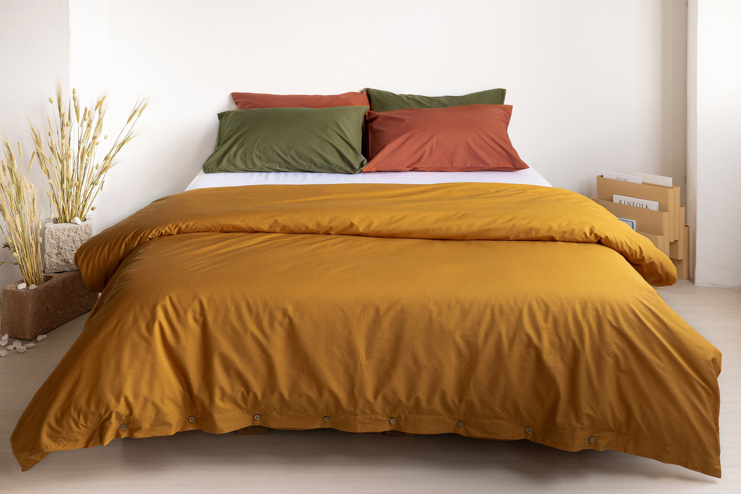crisp-mustard-duvet-cover-white-fitted-sheet-olive-clay-pillowcase-pair-by-sojao.jpg