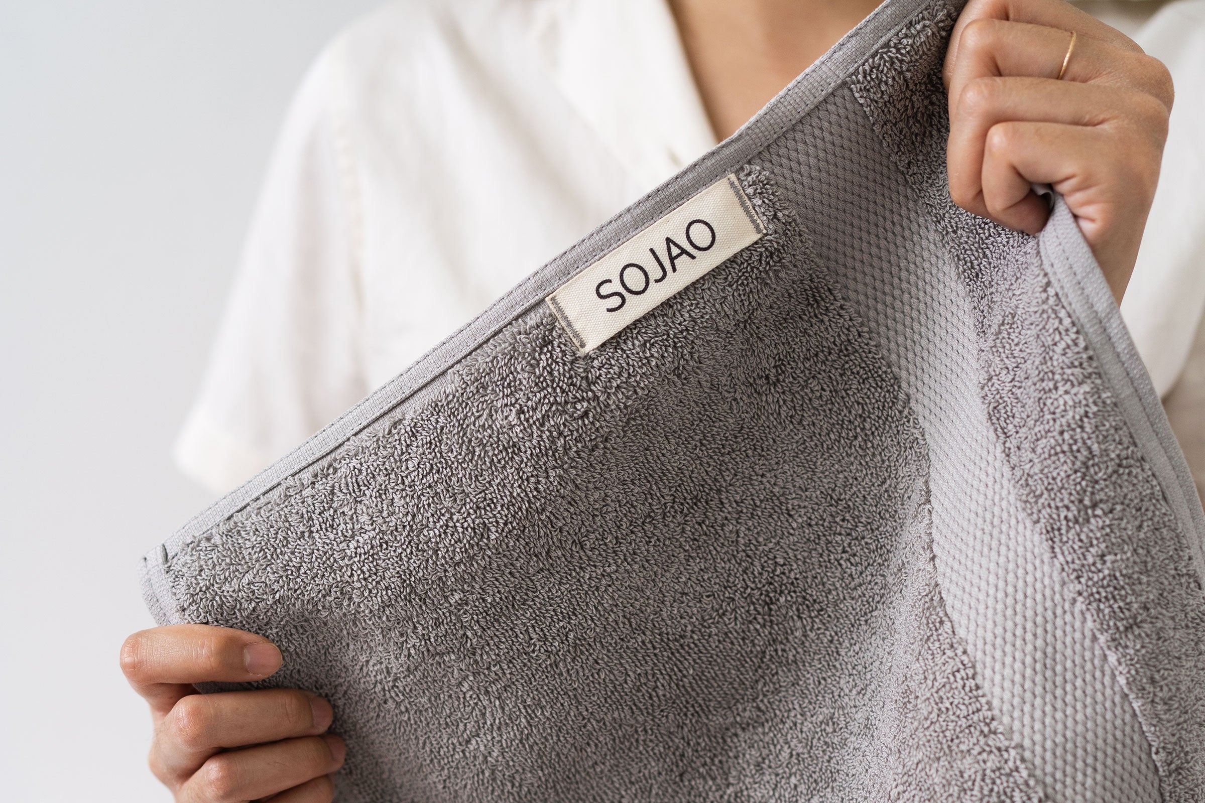 sojao organic cotton face towels stone grey loop hang tag